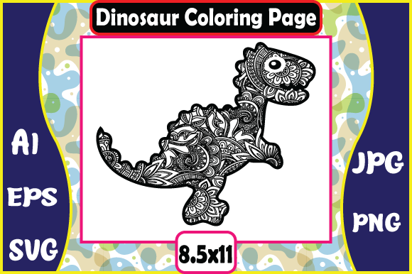 Dinosaur Mandala Coloring Pages 2: Graphics & Coloring Pages Amp
