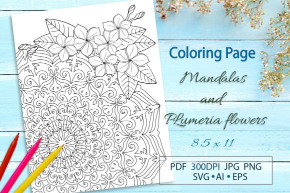 Mandala and Plumeria Coloring Page Graphics | Coloring Pages Amp